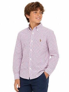 Polo Ralph Lauren Boys Pink Black Plaid Button Down Shirt 10-12 cotton
